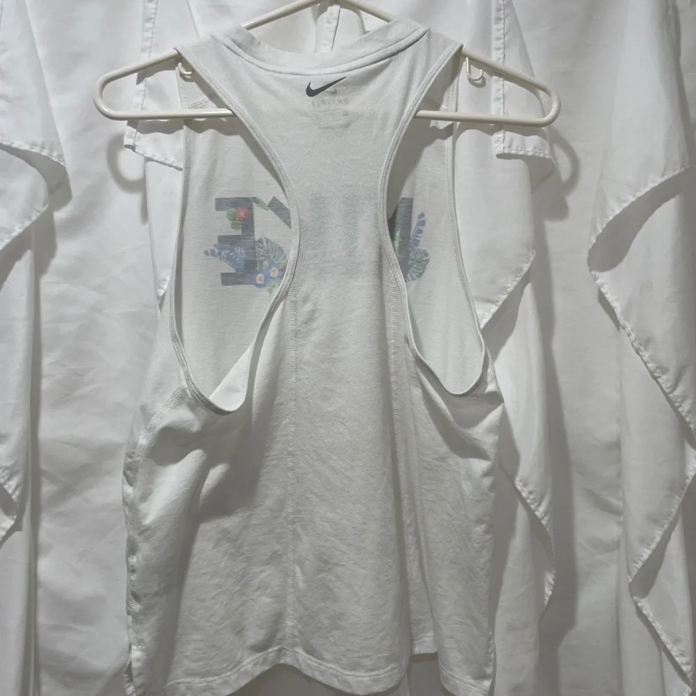 Nike White Athletic Tank with Floral Logo Sz M - Picture 5 of 11